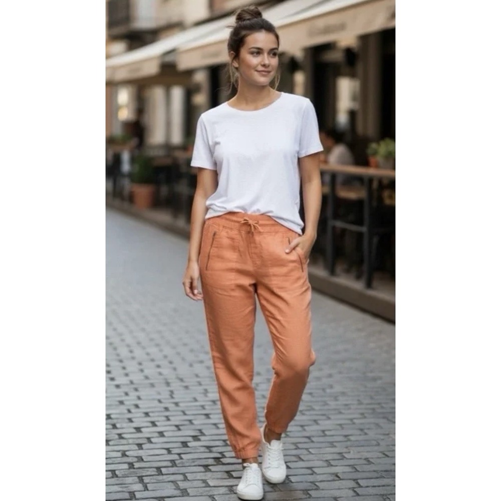 Athleta Cabo 100% Linen Jogger Pants Cactus Peach Size 4 NWOT